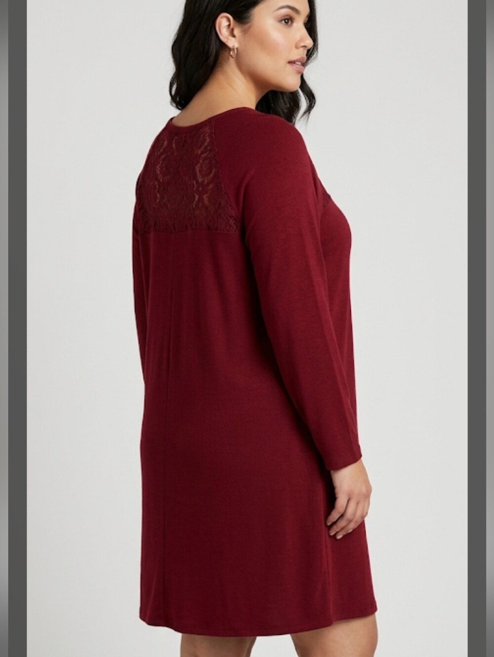 Plus Size 2X Long Sleeve Midi Dress with Back Lace Insert